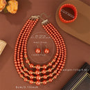 Conjunto Joias Pérolas 4 Camadas - Colar Brincos Pulseira Artesanal Presente