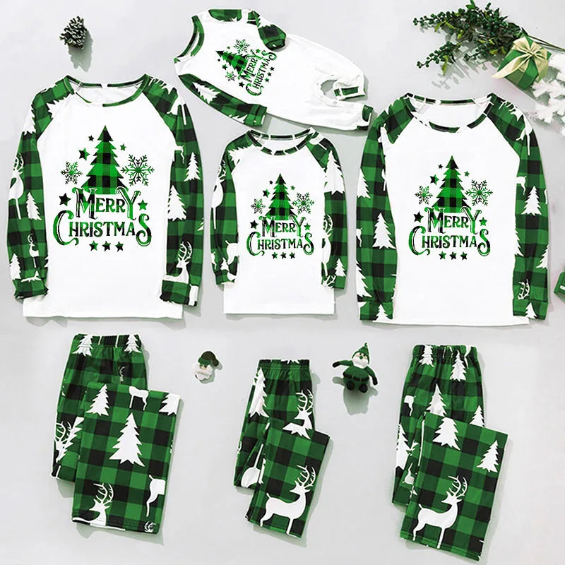 Pijama Natal Família 2 Peças - Conjunto Mãe Pai Criança Body Bebé Casual Xmas