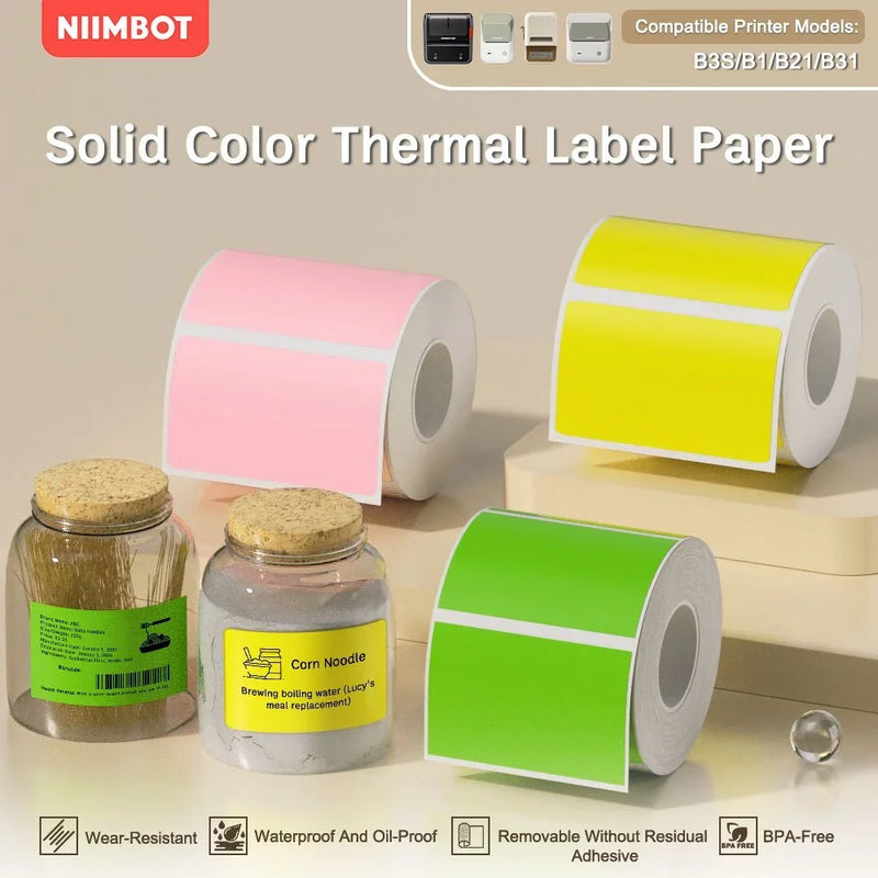 Papel Térmico Niimbot B21/B203/B3S - Etiquetas Autoadesivas Impermeáveis Resistentes a Óleo e Rasgos