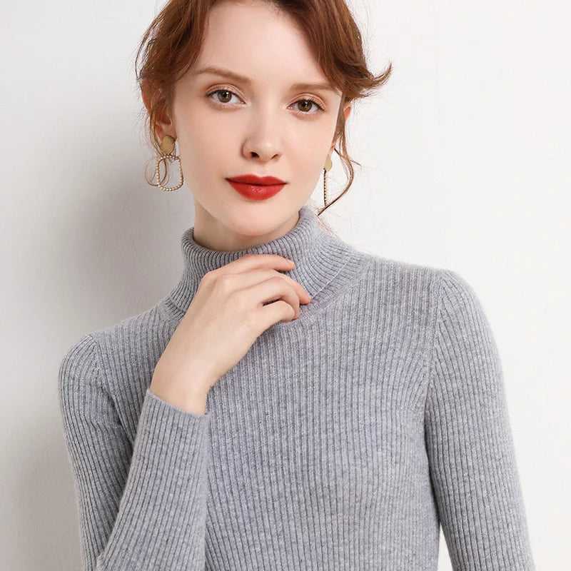 Camisola Cashmere Gola Alta Feminina - Manga Comprida Quente Inverno