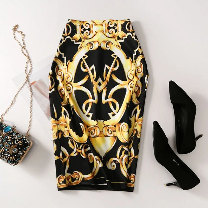 Saia Bodycon Estampado Flores Vintage - Midi Elegante Lápis Ajustada