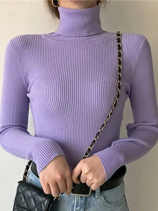 Camisola Cashmere Gola Alta Feminina - Manga Comprida Quente Inverno