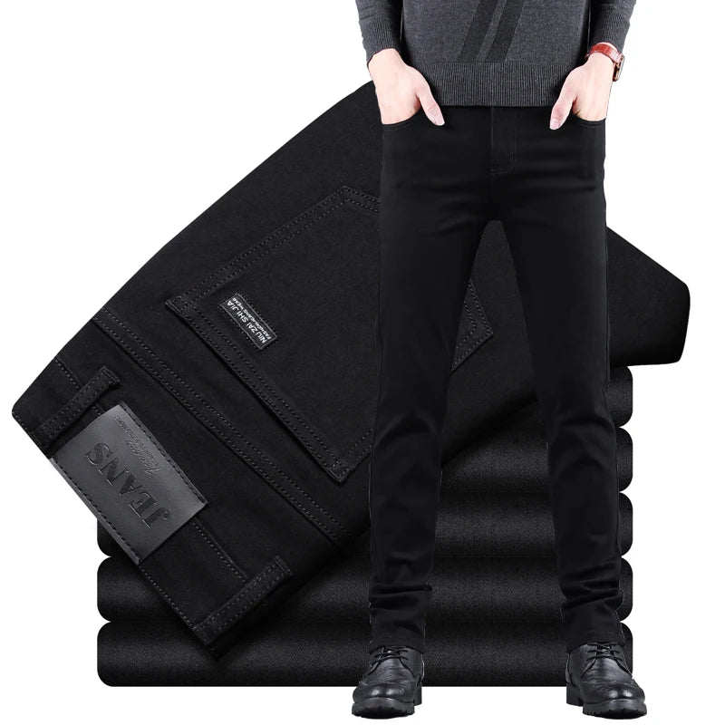 Jeans Masculinas Pretas Slim Fit - Elásticas Retas Business Vintage