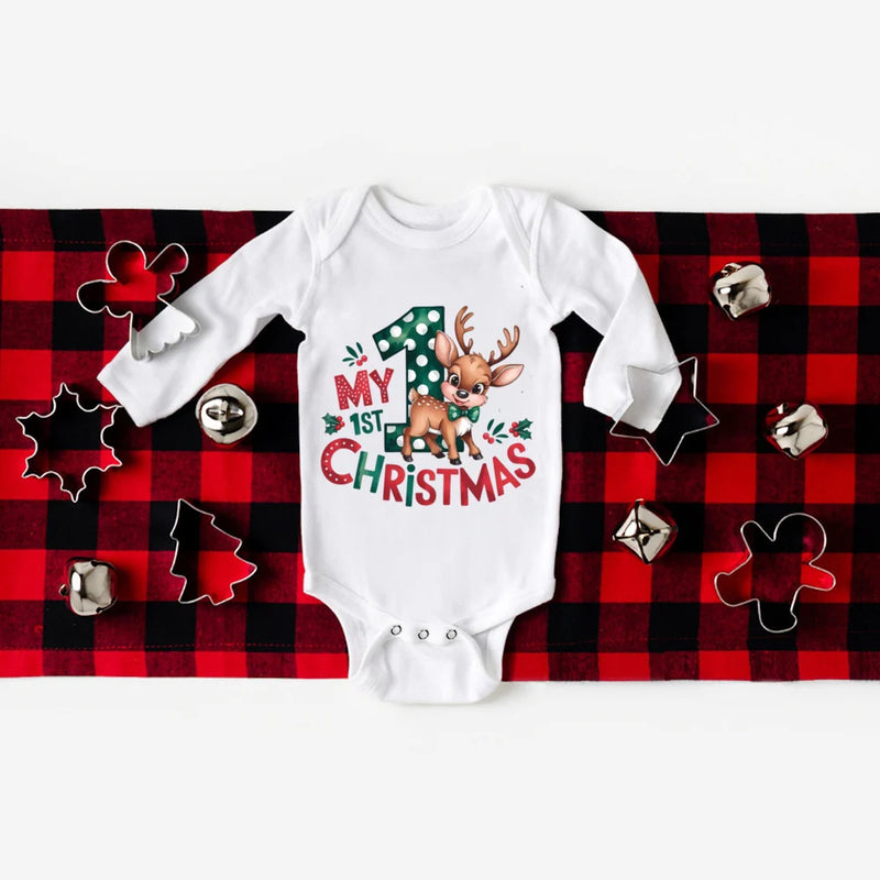 Body Bebé Primeiro Natal - My 1st Christmas Manga Comprida Romper Xmas