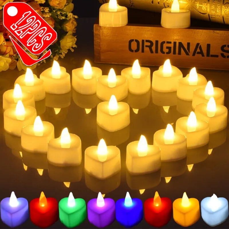 Velas LED Formato Coração Sem Chama - Decoração Romântica Casamento e Festas