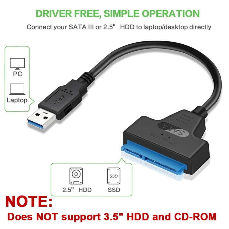 Cabo Adaptador SATA para USB 3.0 - 6 Gbps HDD SSD 2.5" Disco Externo