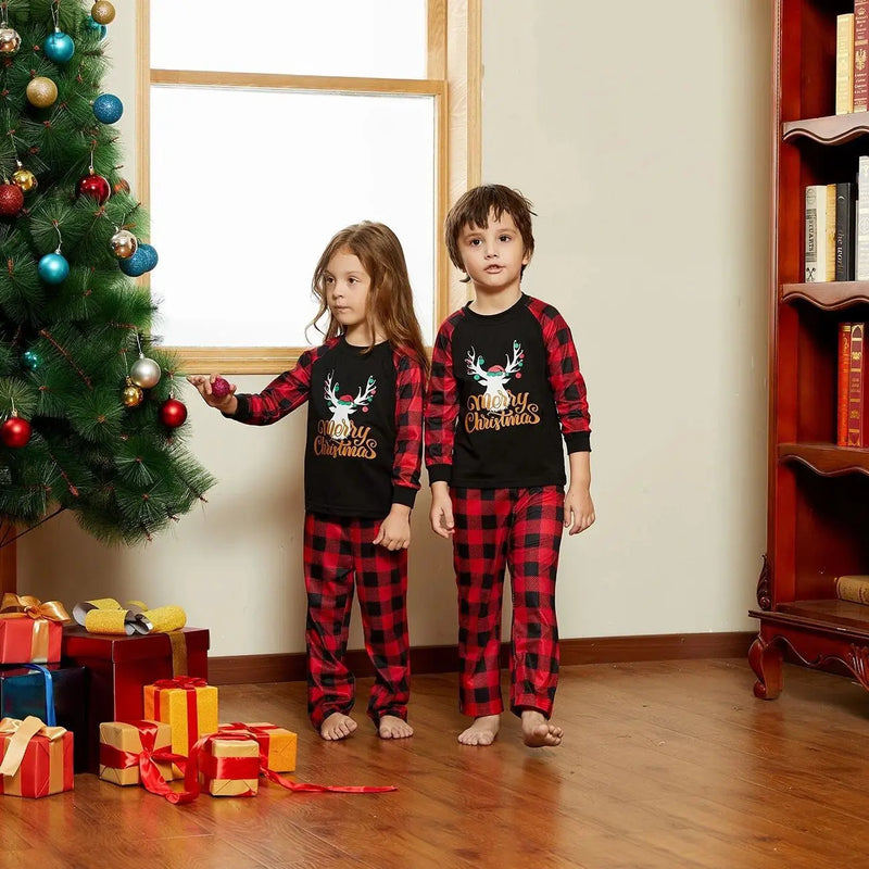 Pijama Algodão Natal Família Coordenado - Manga Comprida Mãe Pai Criança Xmas