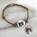 Adjustable Cat Dog Picture Leather Bracelets Custom Pet Portrait Round Pendant Bracelet Lost Memorial Gift For Pet Lovers