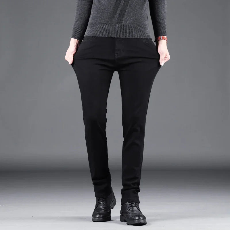 Jeans Masculinas Pretas Slim Fit - Elásticas Retas Business Vintage
