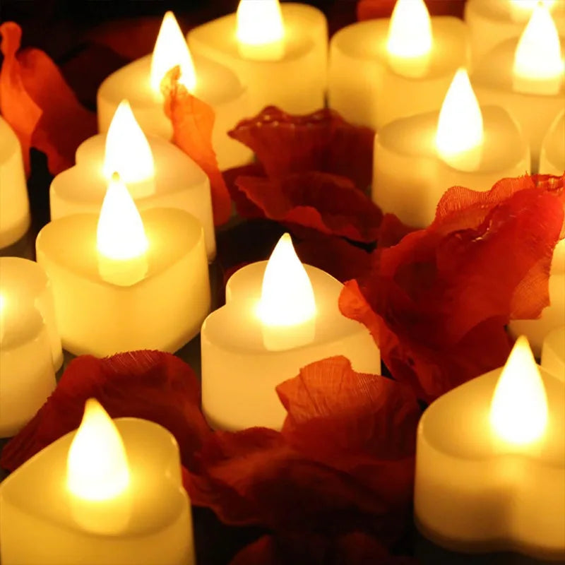 Velas LED Formato Coração Sem Chama - Decoração Romântica Casamento e Festas
