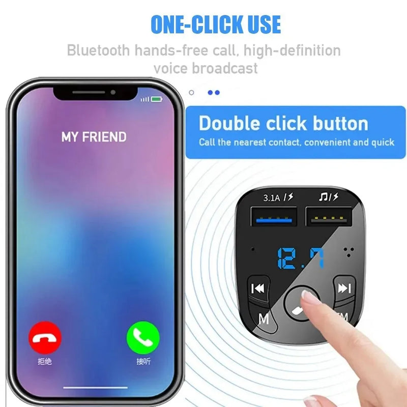 Transmissor FM Bluetooth 5.0 para Carro - MP3 Player Dual USB Carregador Rápido