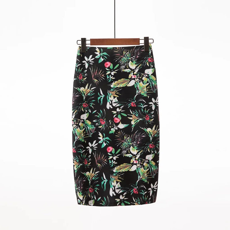 Saia Bodycon Estampado Flores Vintage - Midi Elegante Lápis Ajustada