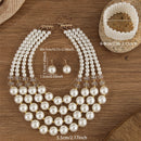 Conjunto Joias Pérolas 4 Camadas - Colar Brincos Pulseira Artesanal Presente