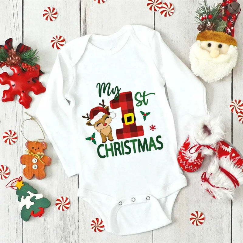 Body Bebé Primeiro Natal Rena - My First Christmas Manga Comprida Pai Natal