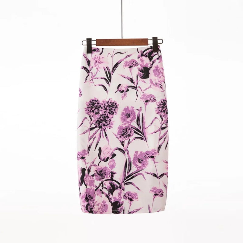 Saia Bodycon Estampado Flores Vintage - Midi Elegante Lápis Ajustada