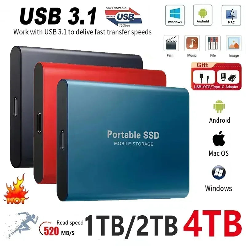 Disco SSD Externo Portátil 4TB - Alta Velocidade USB 3.1 para Laptop/PC