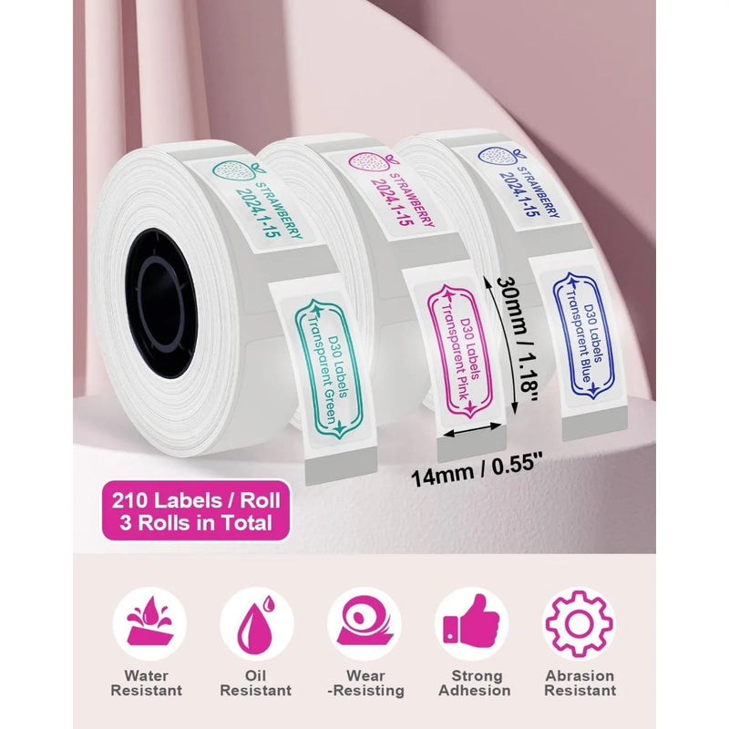 Etiquetas Térmicas D30 Multi-Tamanhos Impermeáveis - Adesivos para Organização Cozinha Escritório Cabos D30 Q30