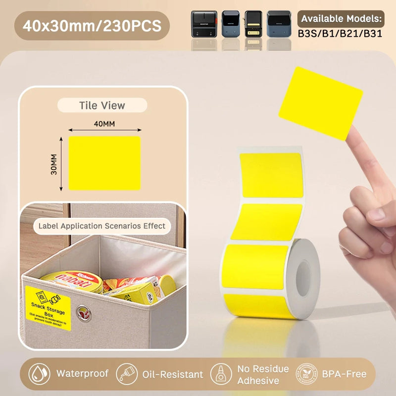 Papel Térmico Niimbot B21/B203/B3S - Etiquetas Autoadesivas Impermeáveis Resistentes a Óleo e Rasgos