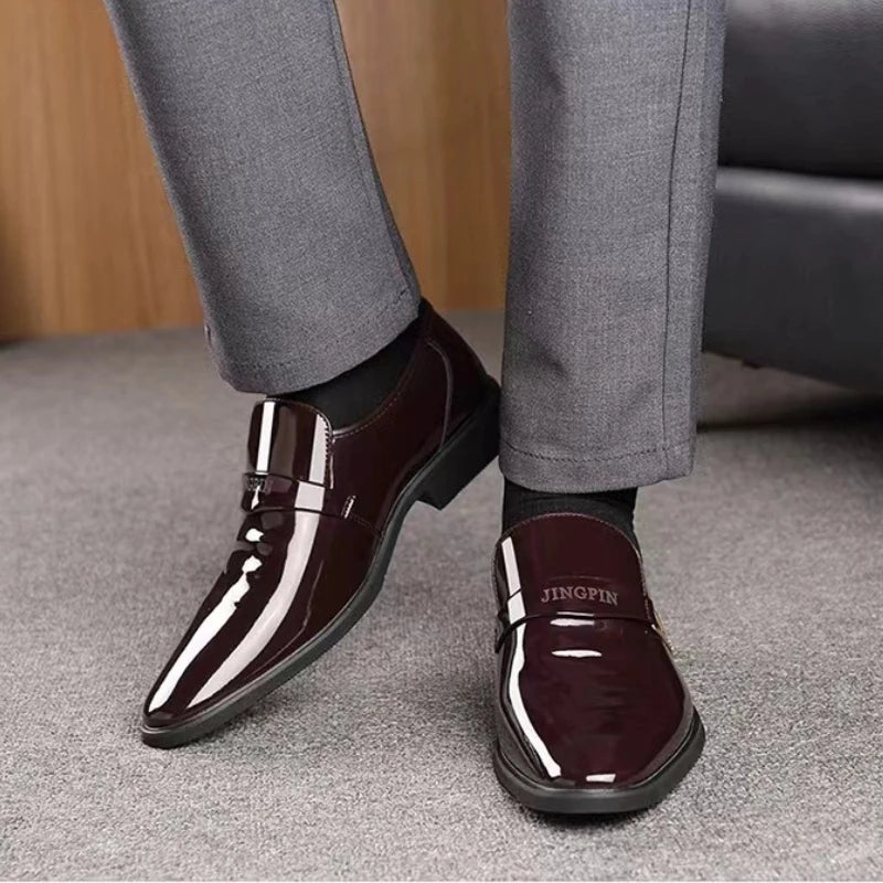 Sapatos Oxford Masculinos Couro Envernizado - Bico Pontiagudo Elegante Business