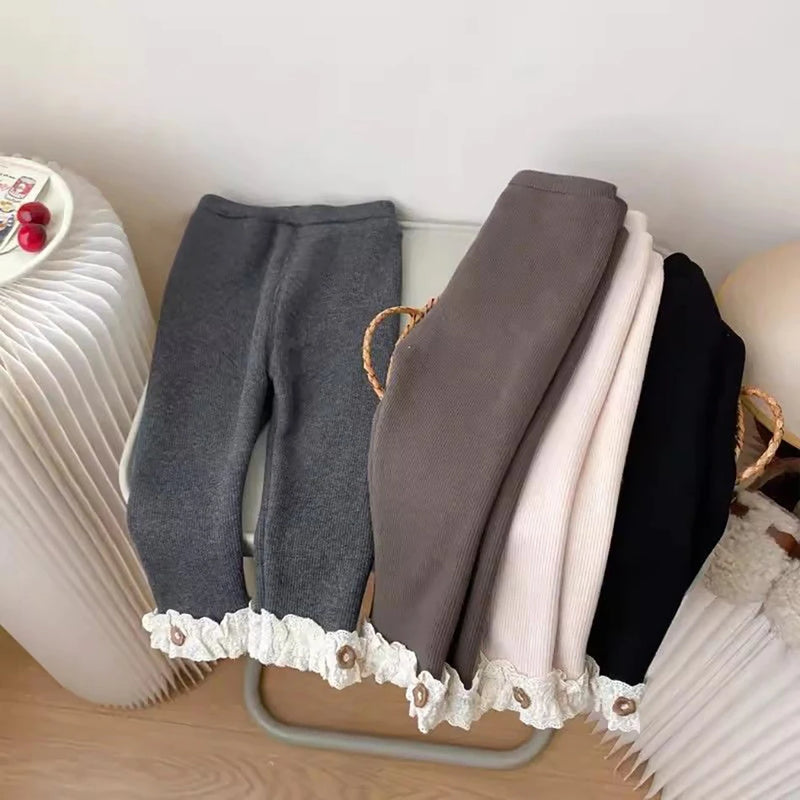 Leggings Criança Inverno Veludo - Renda Quentes Menina Natal Halloween
