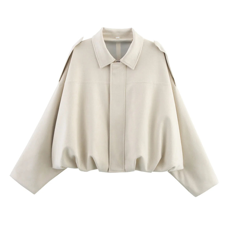 Casaco Feminino Casual Textura Camurça - Fecho Éclair Lavável à Máquina