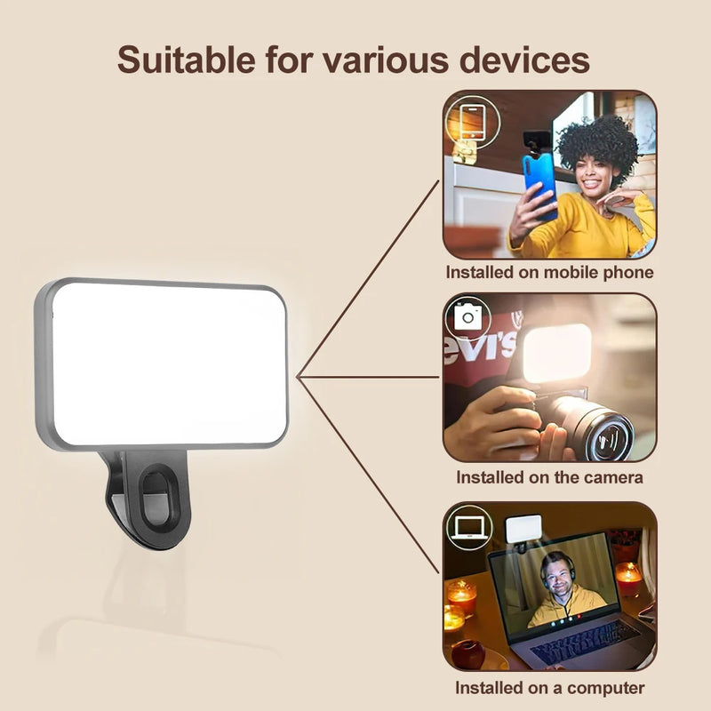 Luz Selfie Mini Recarregável - 3 Modos Ajustável LED