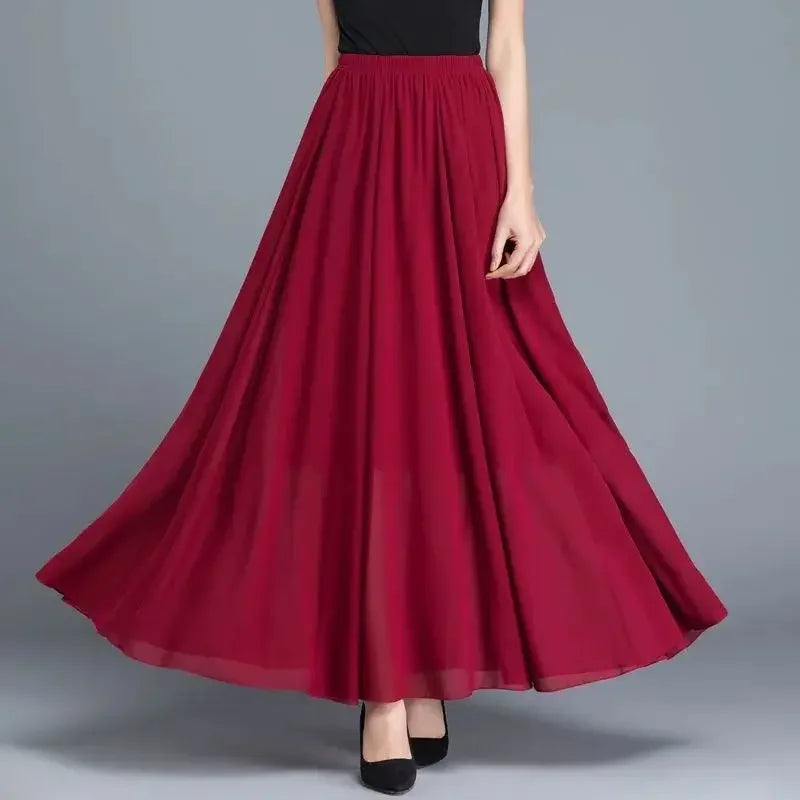Saia Vermelha Chiffon Tamanho Grande - Cintura Alta Linha A Emagrecedora