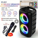 Coluna Karaoke Bluetooth com Microfone e LED - Rádio FM TWS Portátil