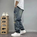 Jeans Masculinas Perna Larga Rasgadas - Estilo Americano Vintage Lavadas