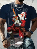 T-Shirt Natal Homem 3D Kawaii - Pai Natal DJ Colorida Harajuku Casual