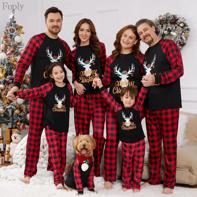 Pijama Algodão Natal Família Coordenado - Manga Comprida Mãe Pai Criança Xmas