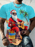 T-Shirt Natal Homem 3D Kawaii - Pai Natal DJ Colorida Harajuku Casual