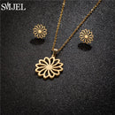 Conjunto Joias Aço Inoxidável - Colares Brincos Flores Bohemia para Homens e Mulheres