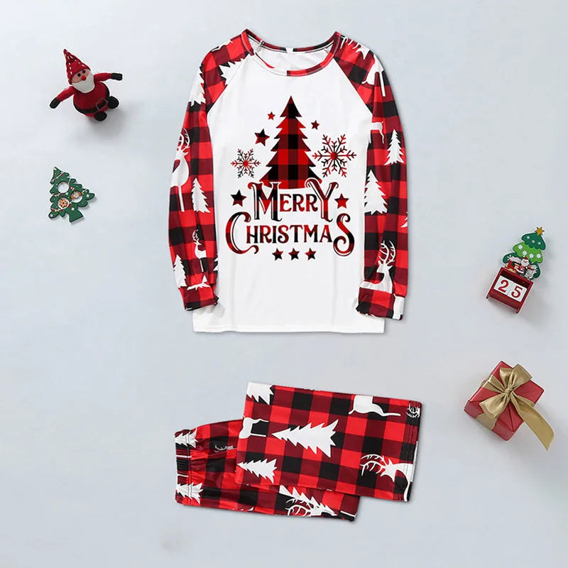 Pijama Natal Família 2 Peças - Conjunto Mãe Pai Criança Body Bebé Casual Xmas