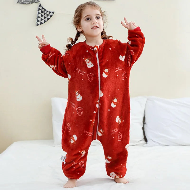 Pijama Natal Flanela Criança - Roupa Dormir Quente Inverno Menino Menina 1-6T