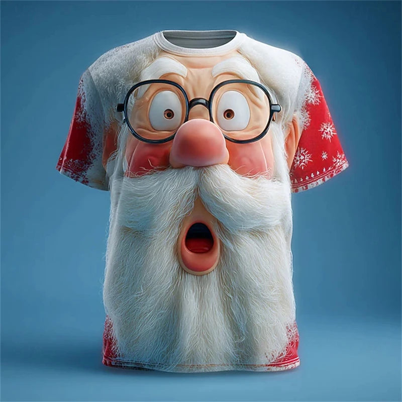 T-Shirt Homem Natal 2026 - Pai Natal Divertido Manga Curta Moda Y2K