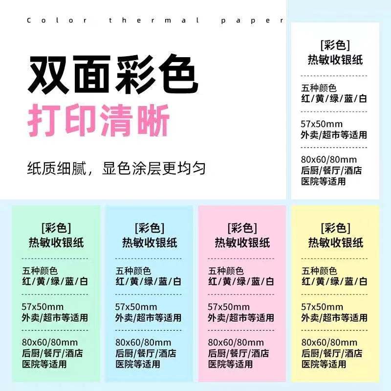 Pack 10 Rolos Térmicos Coloridos 80x80mm - Papel para Caixa Registadora e Impressora POS