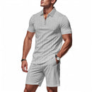 Conjunto Masculino Waffle Americano - Fecho Manga Curta e Calções Verão