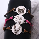 Adjustable Cat Dog Picture Leather Bracelets Custom Pet Portrait Round Pendant Bracelet Lost Memorial Gift For Pet Lovers