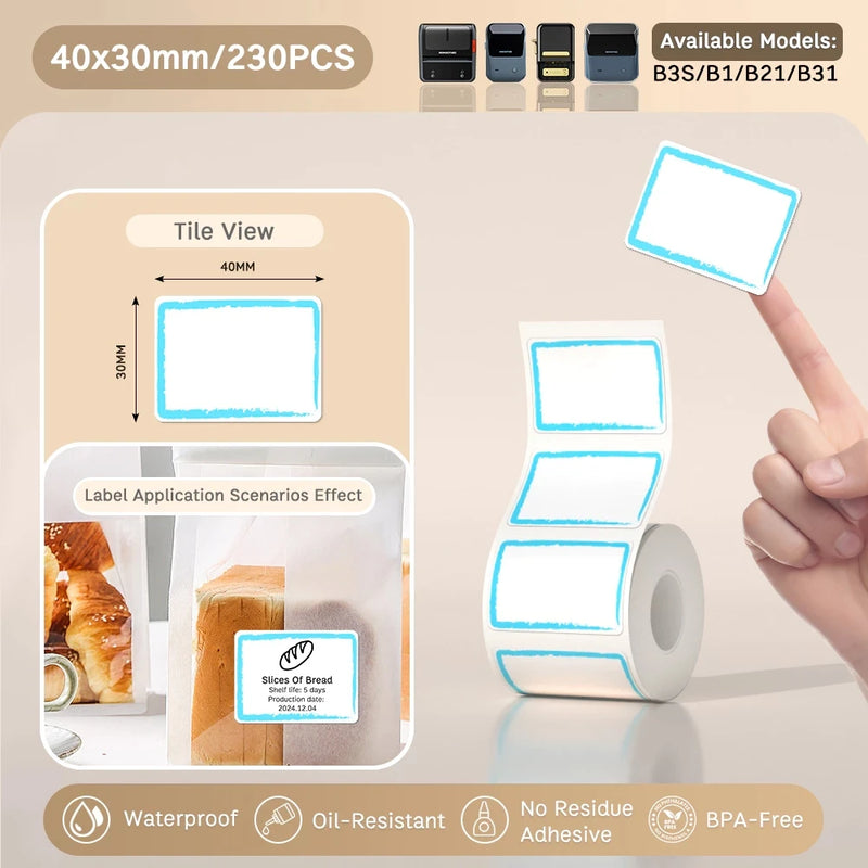 Papel Térmico Niimbot B21/B203/B3S - Etiquetas Autoadesivas Impermeáveis Resistentes a Óleo e Rasgos