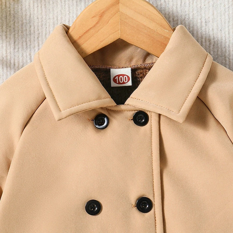 Casaco Fleece Menina Elegante Manga Comprida - Inverno Botões Parkas 2-7 Anos
