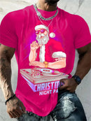 T-Shirt Natal Homem 3D Kawaii - Pai Natal DJ Colorida Harajuku Casual