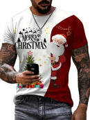 T-Shirt Homem Natal Vermelho Branco - Pai Natal Merry Christmas Lavável Máquina