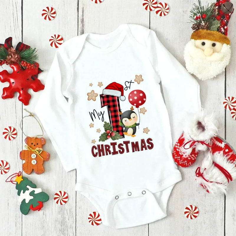 Body Bebé Primeiro Natal Rena - My First Christmas Manga Comprida Pai Natal