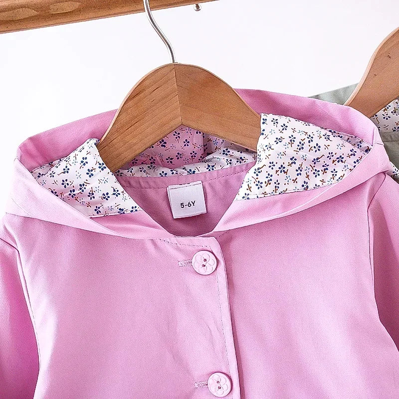 Casaco Menina Primavera Outono - Capuz Manga Comprida Flores Laço