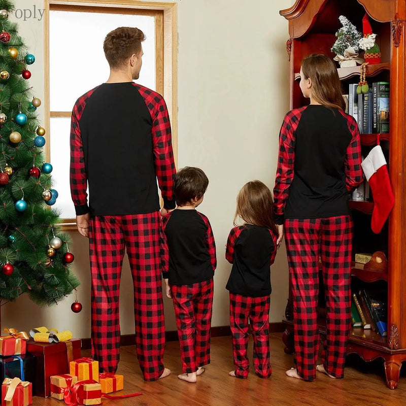 Pijama Algodão Natal Família Coordenado - Manga Comprida Mãe Pai Criança Xmas