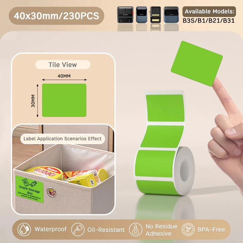 Papel Térmico Niimbot B21/B203/B3S - Etiquetas Autoadesivas Impermeáveis Resistentes a Óleo e Rasgos