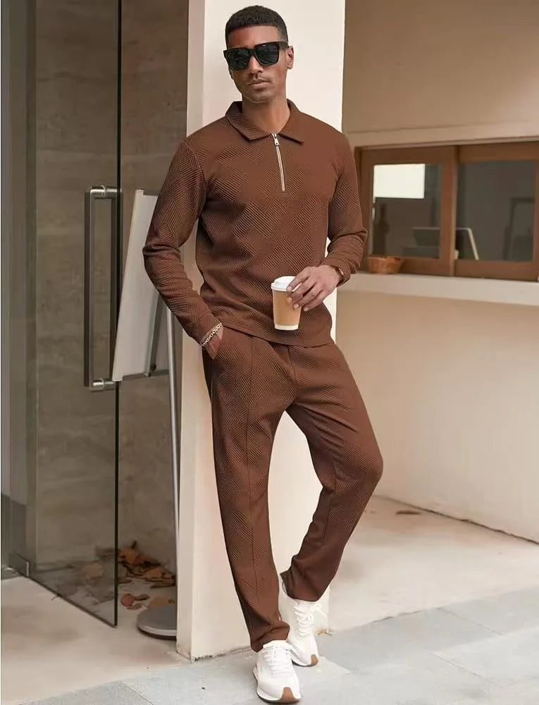 Conjunto Polo Jacquard Masculino - Camisa Manga Comprida e Calças Primavera Outono