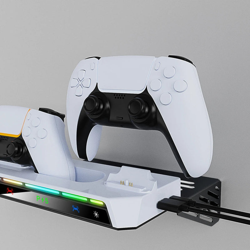 Suporte de Parede PS5 com Estação de Carregamento Dupla | Kit Completo