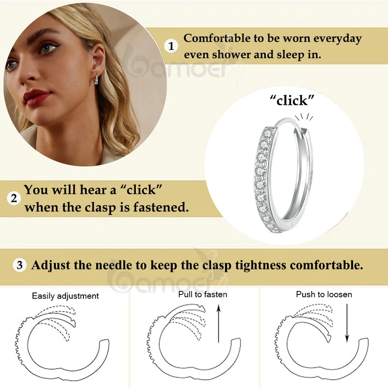 BAMOER 925 Sterling Silver Classic Paved CZ Huggie Hoop Earrings, 18K Gold Plated Cartilage Piercing Earrings Ear Cuff for Women